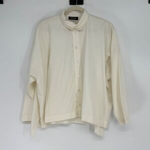 Eskandar Cream Cotton Oversized Button Shirt Minimalist Lagenlook Size 0